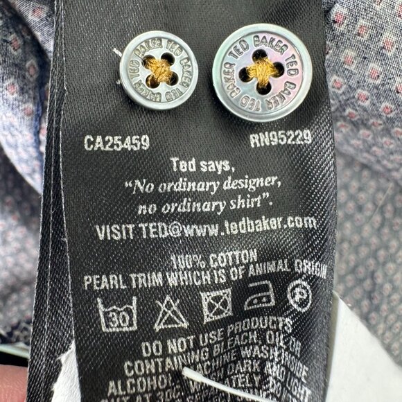 Ted Baker Mens Shirt Size 5 US XL Slim Fit Flip Cuff Blue Long Sleeve Navy Red - Picture 5 of 7